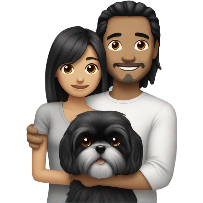 Guy with long black hair with a black gray shih tzu emoji