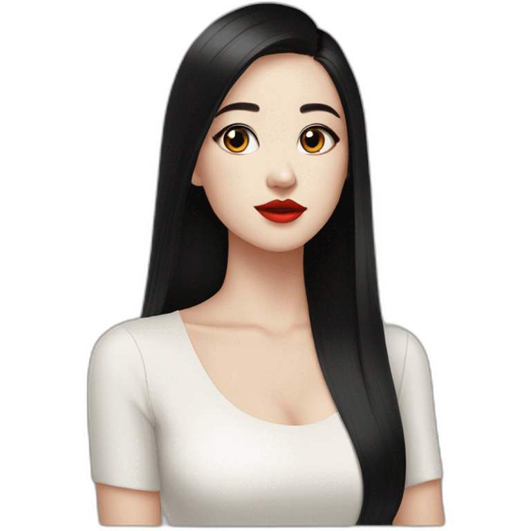 Beautiful young woman,Black hair,long hair,White skin,oval face,big eyes,Blackeyes,Redlips,Chinese emoji