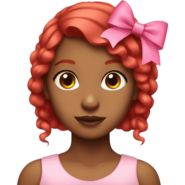 brown girl with bright red hair with pink bow in hair emoji