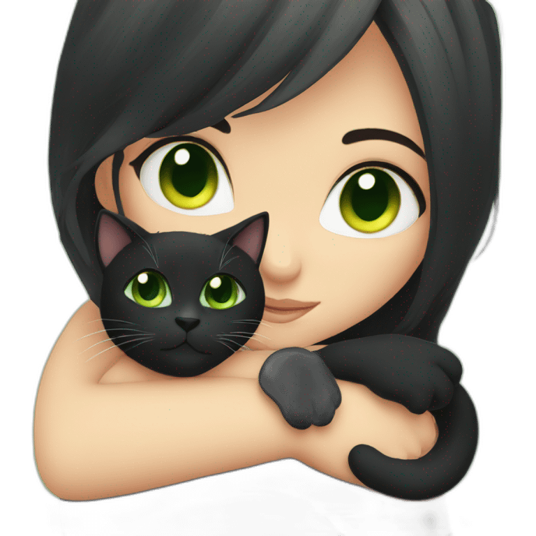 Girls Green eyes hug black cat emoji