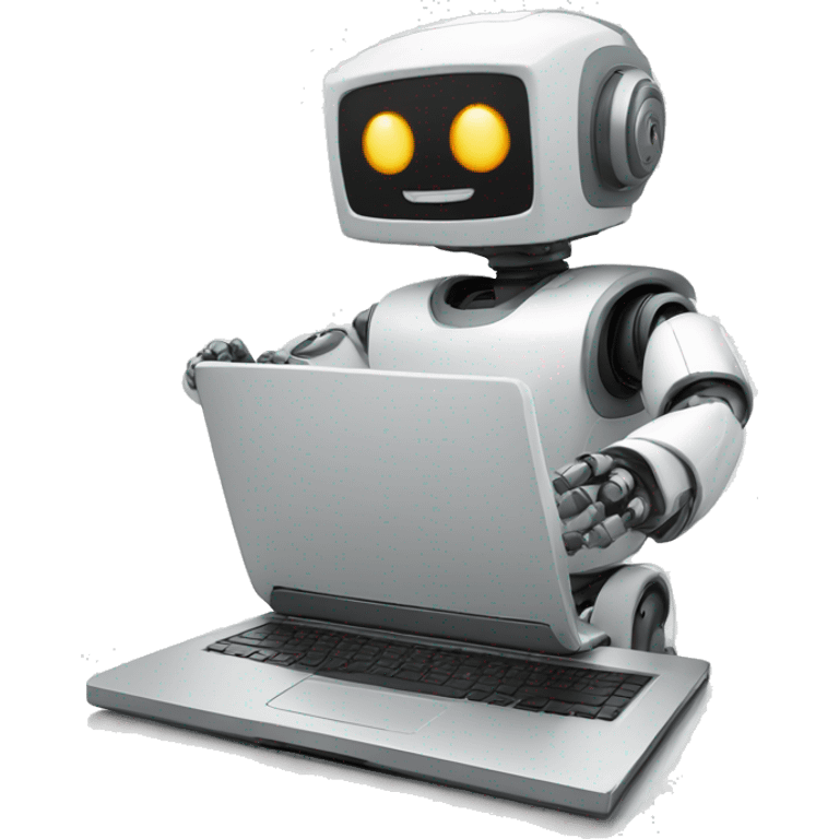 friendly happy robot using laptop emoji