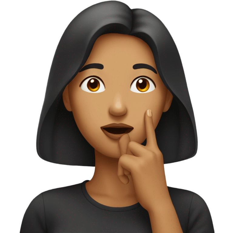 Woman touching mouth with finger emoji