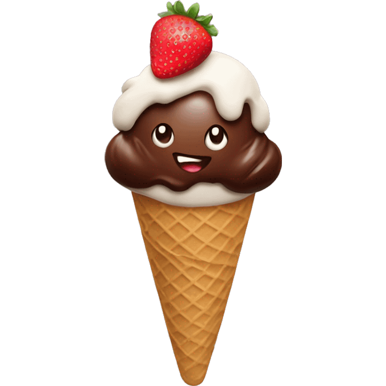 Chocolate ice cream with strawberries emoji