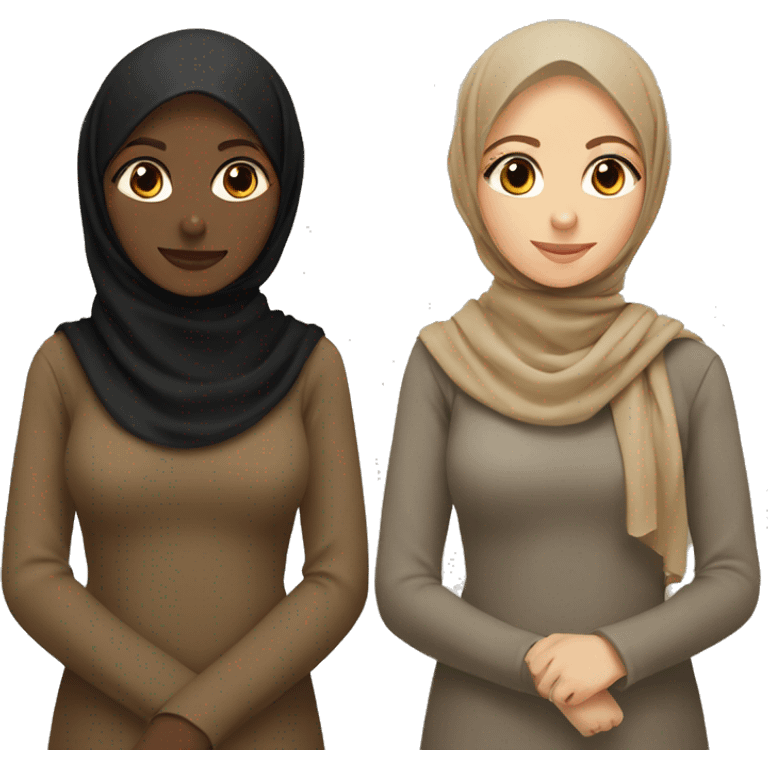 Two friends women in hijab black and brown beige  emoji