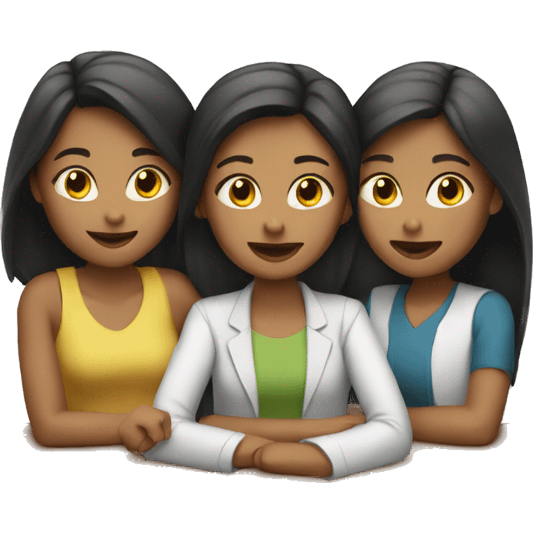 Three girls sitting around table talking  emoji