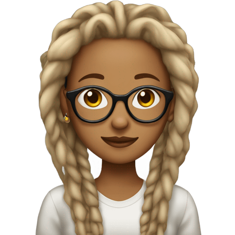 Tan girl with glasses and and dread locs hairstyle with ear piercings emoji