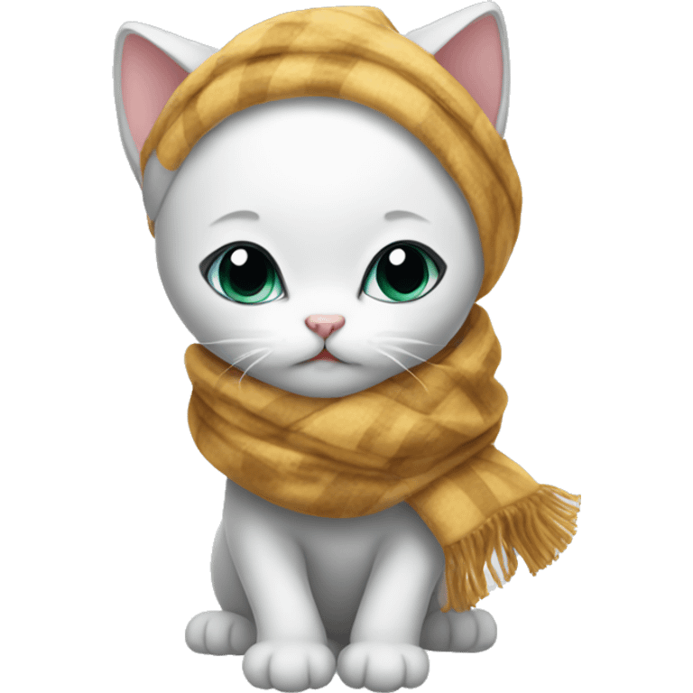 A bald kitten wrapped in a scarf emoji