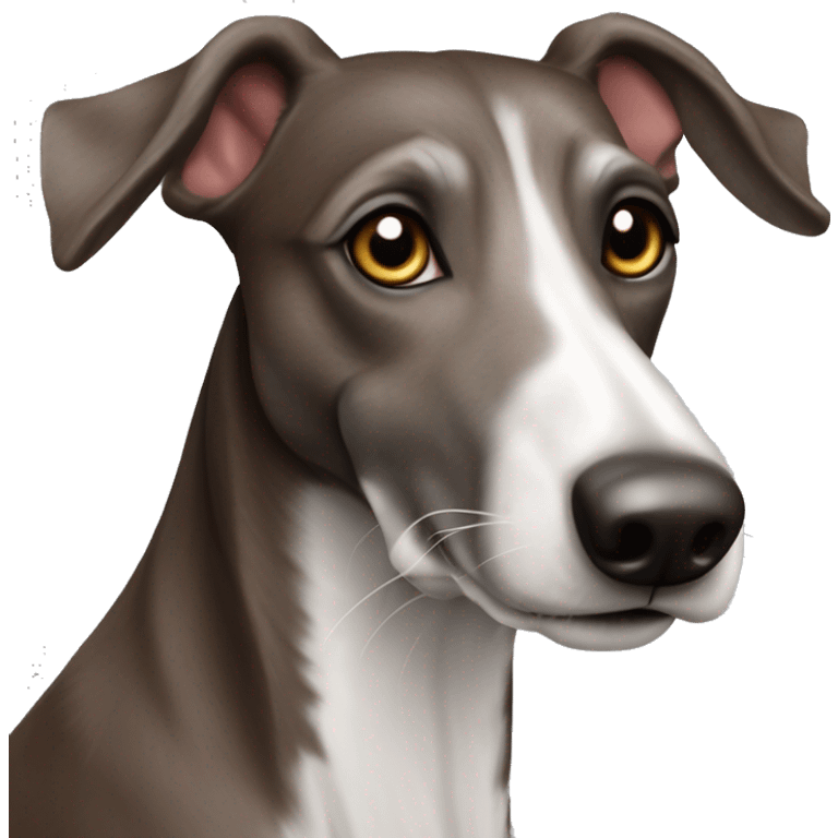 Chocolate brown and white lurcher grey hound cross dog  emoji