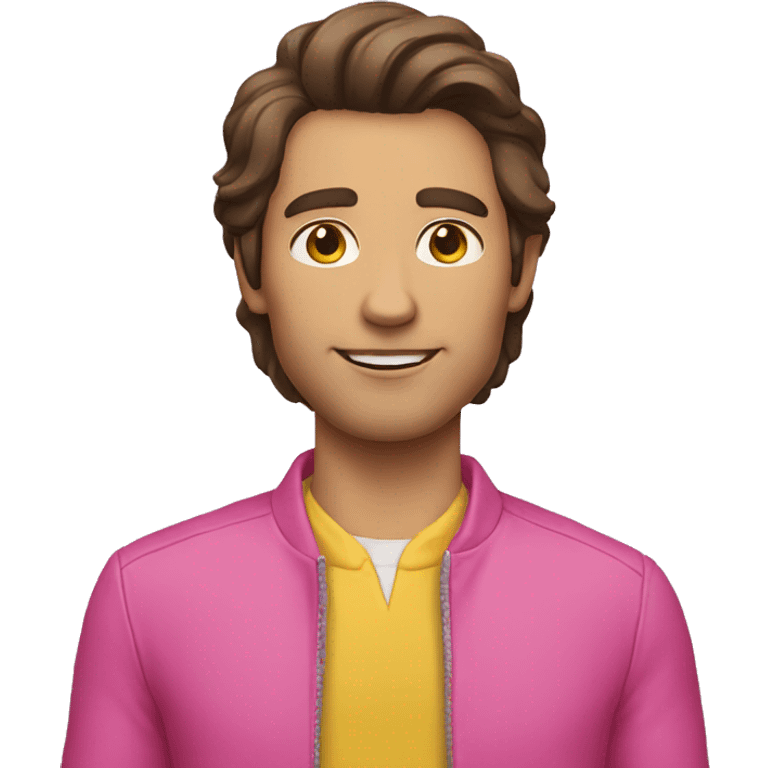 brunette man in pink shirt and yellow jacket emoji