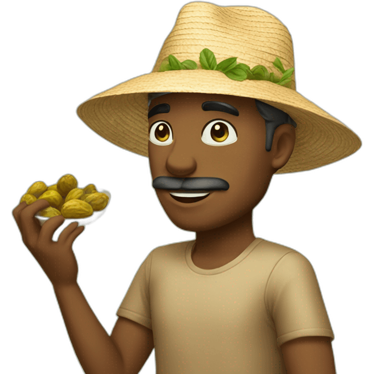 a man wearing sun hat eating dates emoji