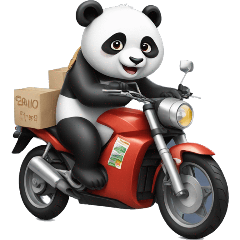 panda on a motorcycle with bags of food emoji