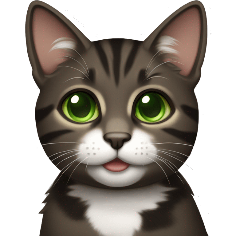 all dark brown and black tabby cat with green eyes and white chin emoji