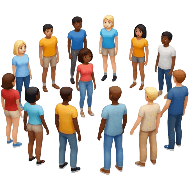 A group of people stands in a full-length circle emoji