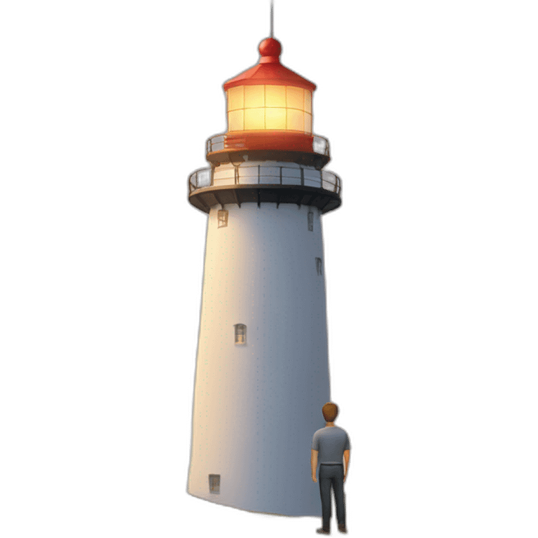 man standing below light house emoji