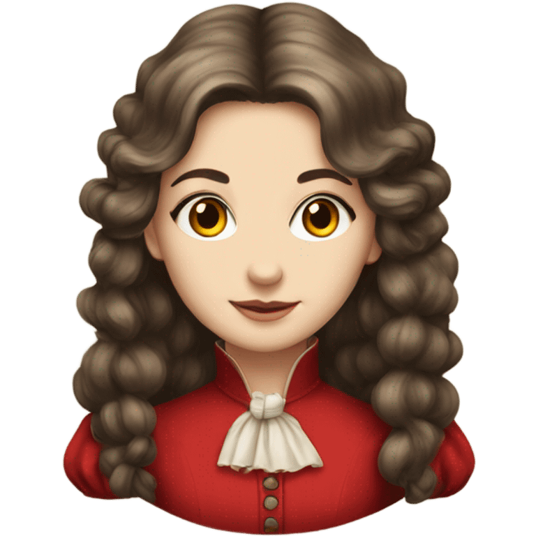 Young lady on victorian era with long hair and red dress emoji