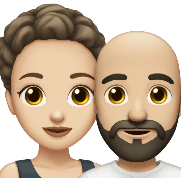 White girl dark hair kissing mixed bald man with beard emoji