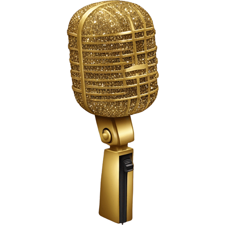 a gold stage microphone with glitter emoji