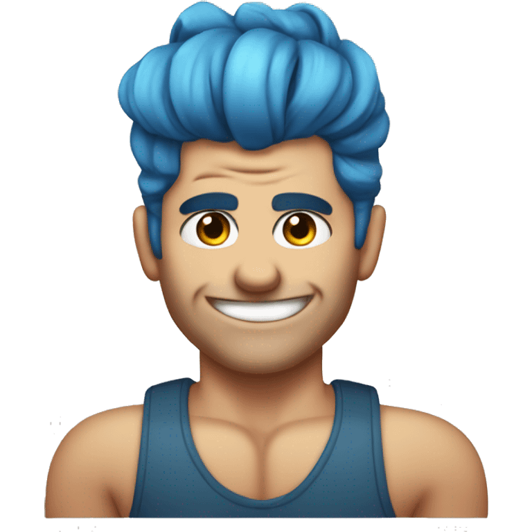 blue hair updo muscle man smiling with scars on eyes emoji