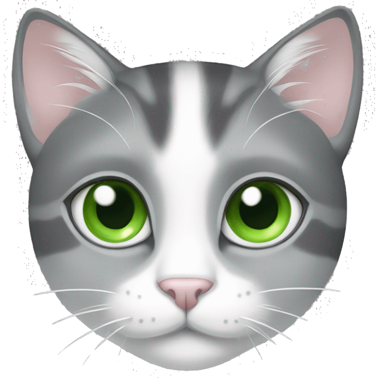 Cat grey and white with green eyes emoji