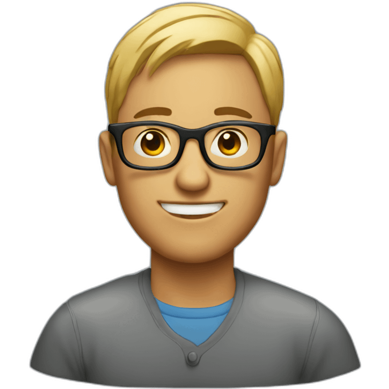 man with laptop in front wearing round glasses emoji