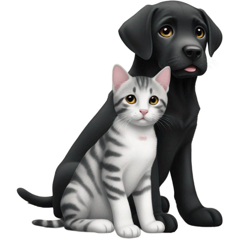 Black lab with grey tabby kitten with white legs emoji