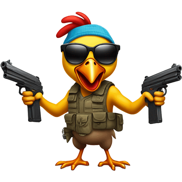 Crazy chicken with guns and sunglasses  emoji