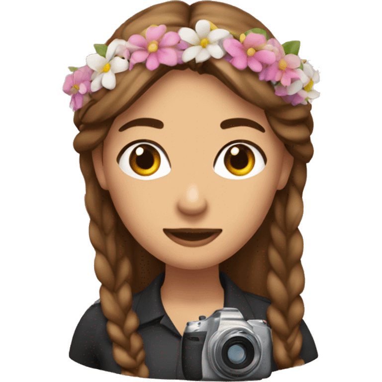 woman with brow hair, flowery hairband and camera emoji