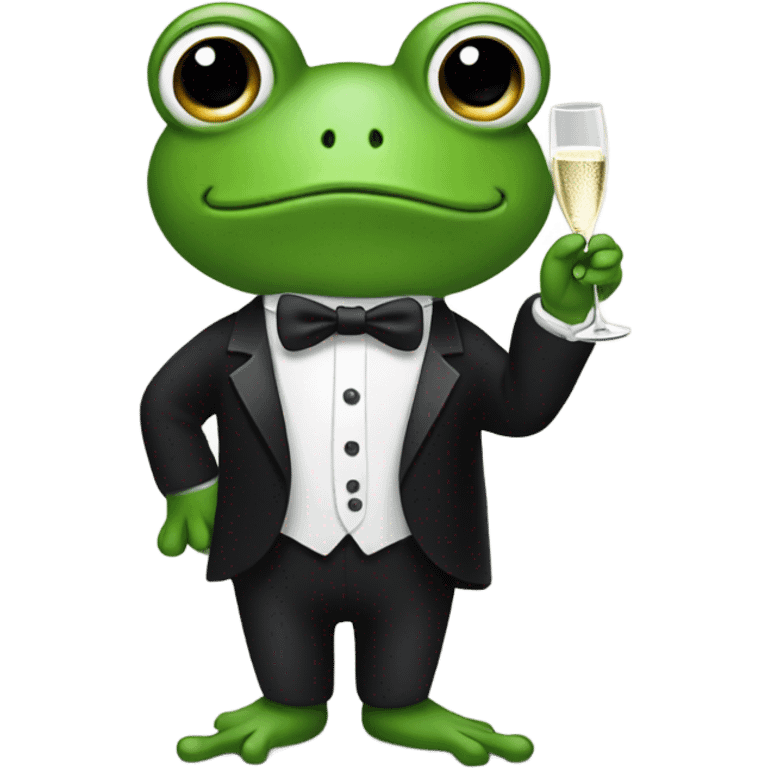 Birthday Frog wearing a tuxedo and drinking champagne  emoji