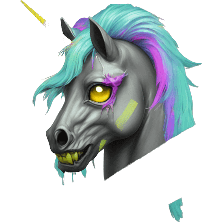 .Zombie_ Vaporwave black holographic oilslick zombie unicorn yellow caution tape graffiti Pegasus  emoji