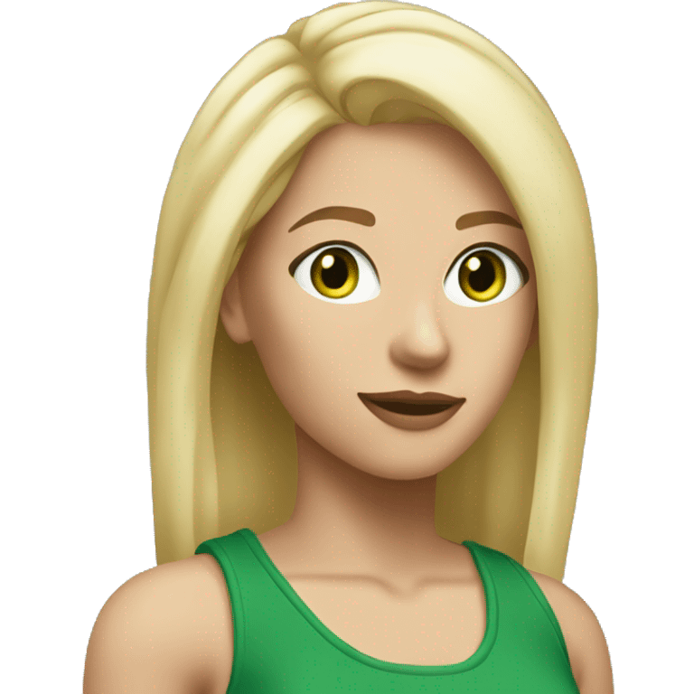 pretty lady tall blonde medium hair sports clothes green eyes cool emoji