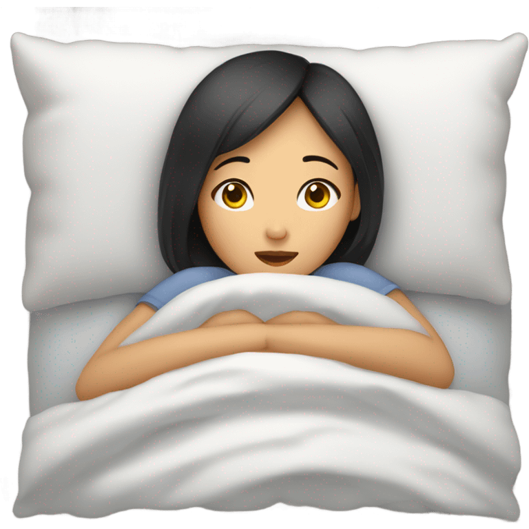 An Asian girl cozy in bed emoji