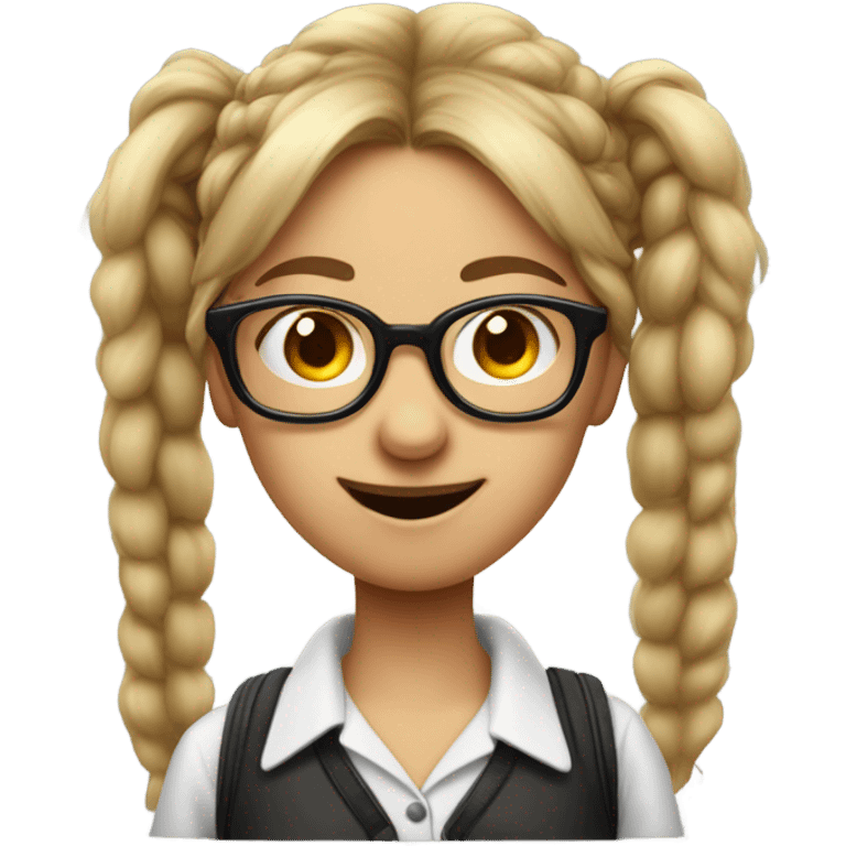 Nerd emoji girl pigtails and glasses with buck teeth with big gap emoji