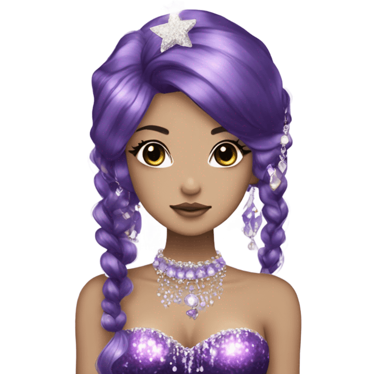 mermaid hime gyaru girl, dark purple hair, jewerly emoji