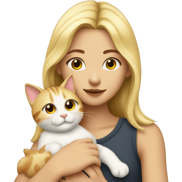 Blonde girl cuddling a cat emoji