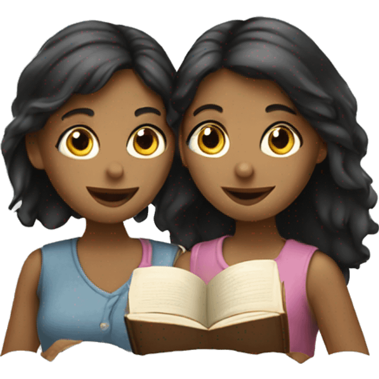 two girls with a book emoji