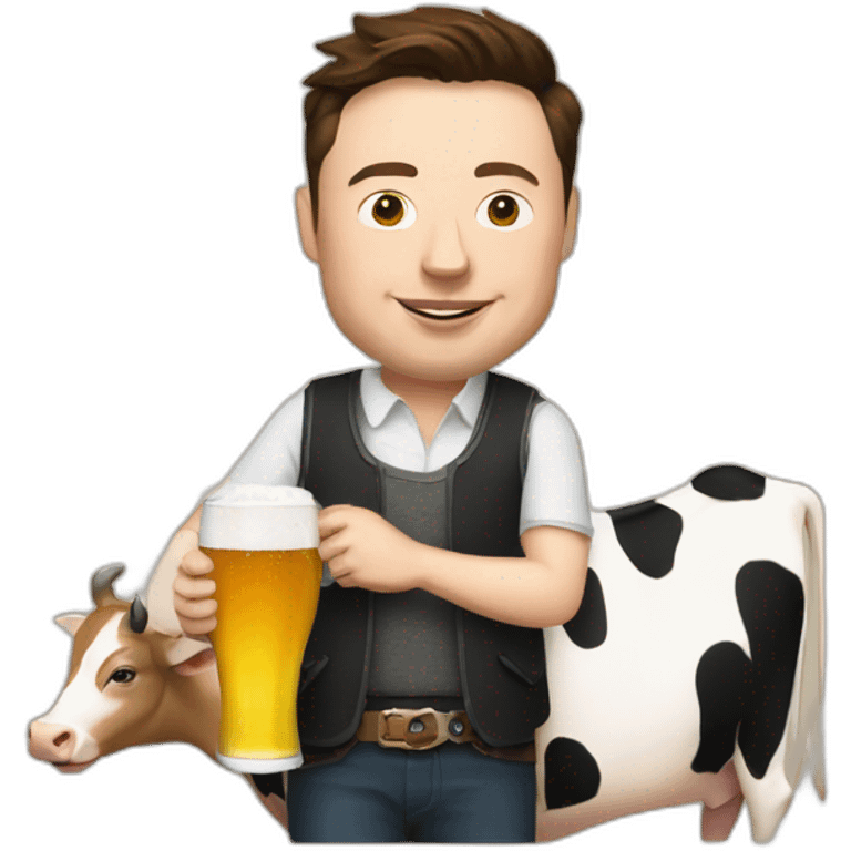 elon musk with a cow and drinking a beer emoji