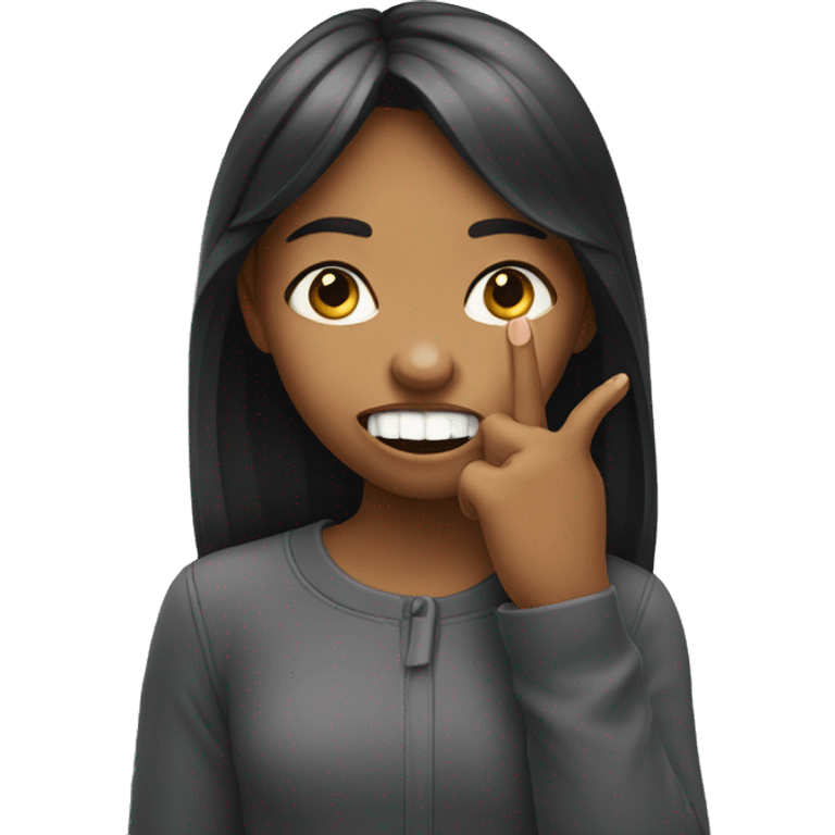 Sneaky girl with her finger between her teeth emoji