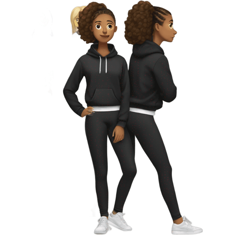 teenage girl wearing black leggings and a sweatshirt  emoji