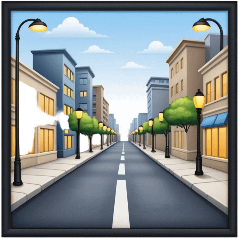 Empty streets with pavement, buildings on the sides, and streetlights, symbolizing urban life and pathways emoji