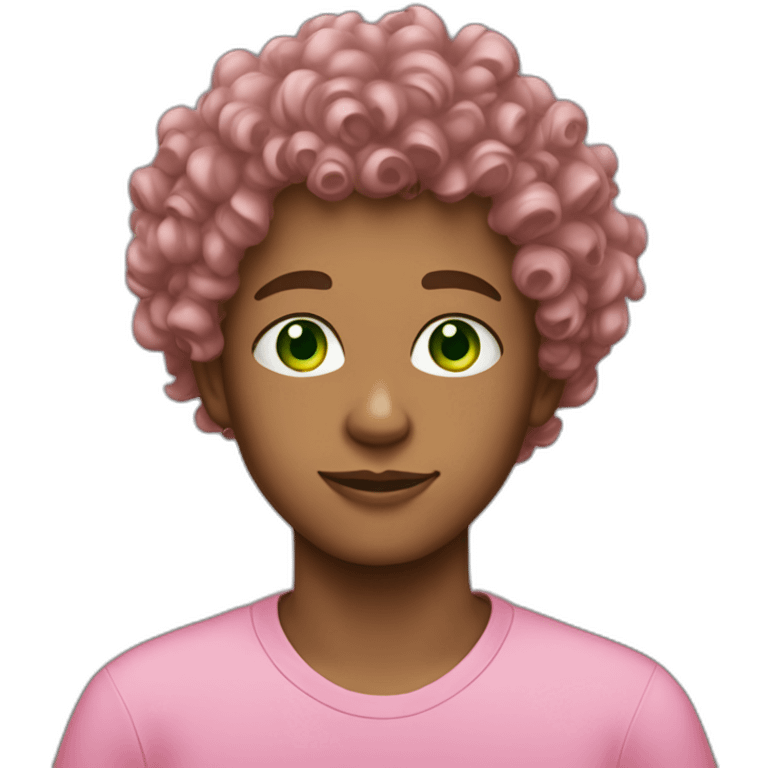 13 years old Boy Green eyes curly hair pink skin emoji