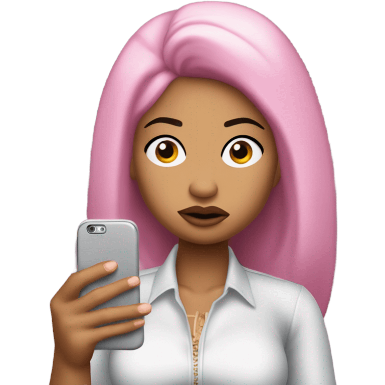 Nicki minaj looking angrily at a text on her phone emoji