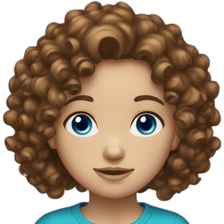 Curly brown hair blue eyes girl emoji