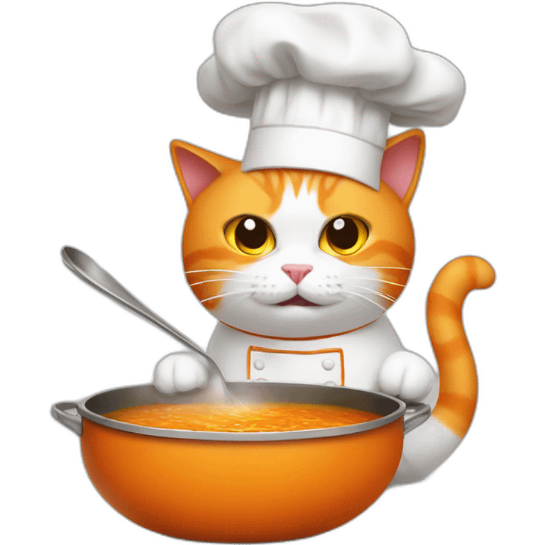 orange and white cat wearing chef hat cooking scary soup emoji