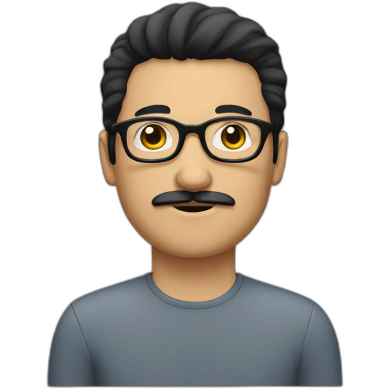 White guy with black hair, round glasses and moustache emoji