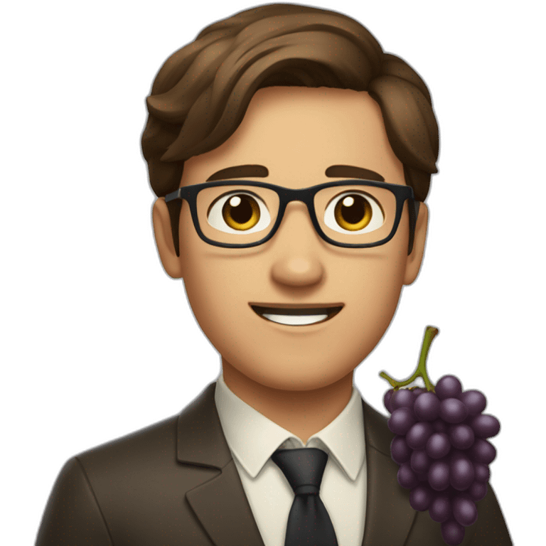 Classy short-brown-haired, bitter, bespectacled young man throwing grapes emoji