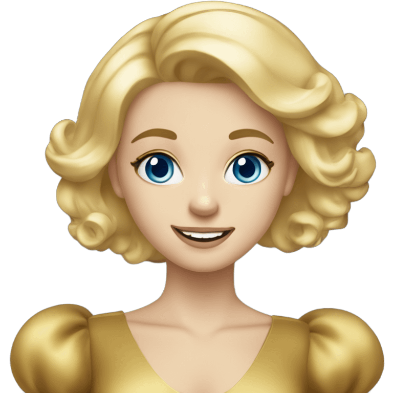 Blonde girl with blue eyes in gold dress at New Year’s party emoji