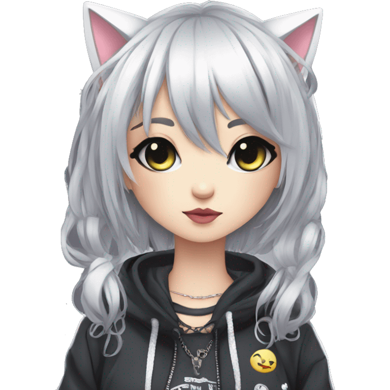 Edgy Kawaii Cute Cool Cartoon Beautiful Elegant Pretty Anime Punk Techwear Gothic Catgirl emoji