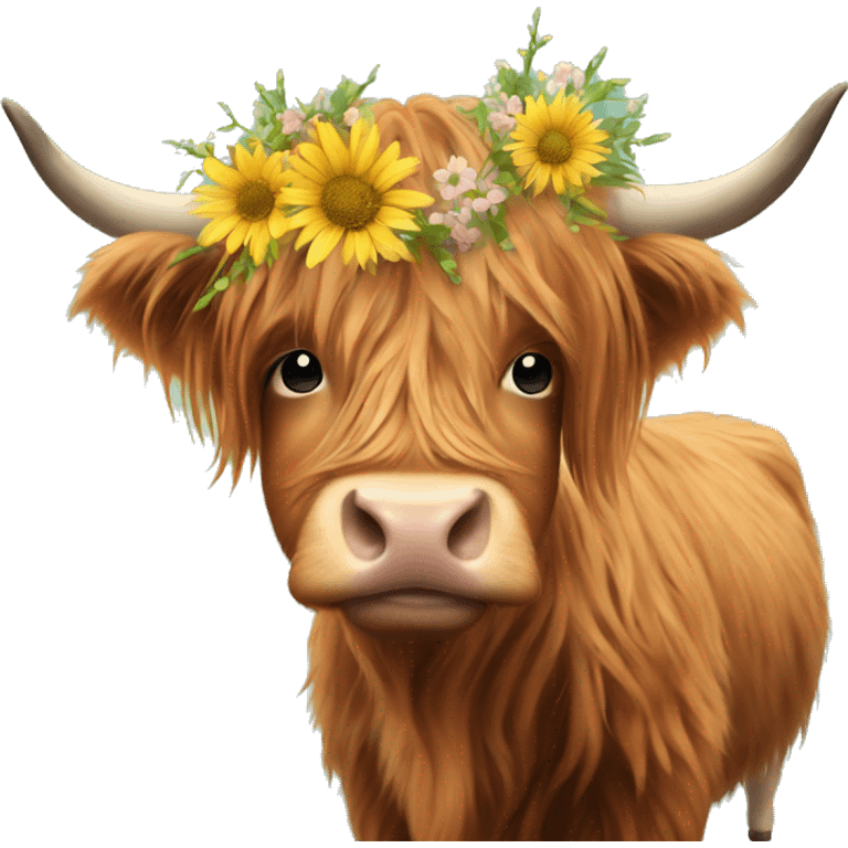 Highland cow with flower necklace  emoji