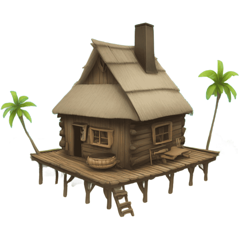 Cabin on an island near the sea emoji