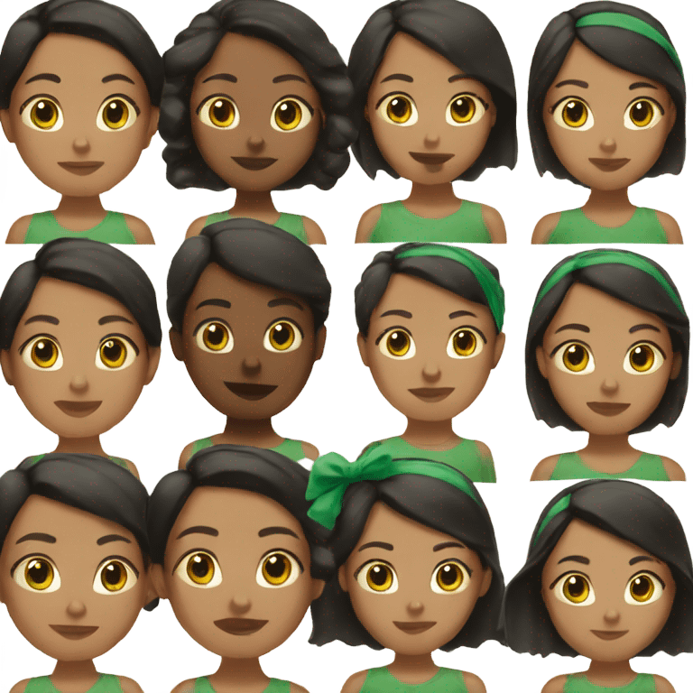 brown girl with smal face with short black hair and a green headband emoji